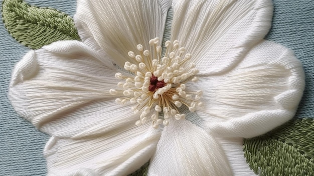 Ręczny haft na lnianej tkaninie